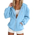 thumbnail image 2 of JGGSPWM Womens Zip Up Hoodies Solid Color Casual Long Sleeve Zipper Sweatshirts Fall Winter Comfy Track Jackets with Pockets Blue M, 2 of 9