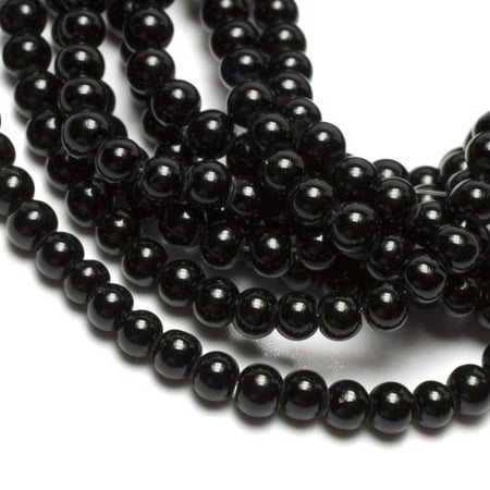 Cousin Glass Round Black Beads, 230 Piece