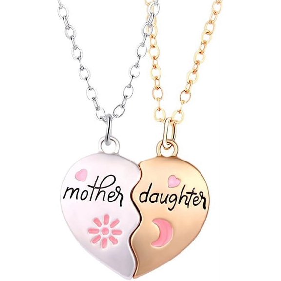 Mother and Daughter Necklaces for 2 Gold Silver Moon Star Matching Heart Necklaces for Mom Daughter Christmas Valentines Birthday Gifts from Mom Mama