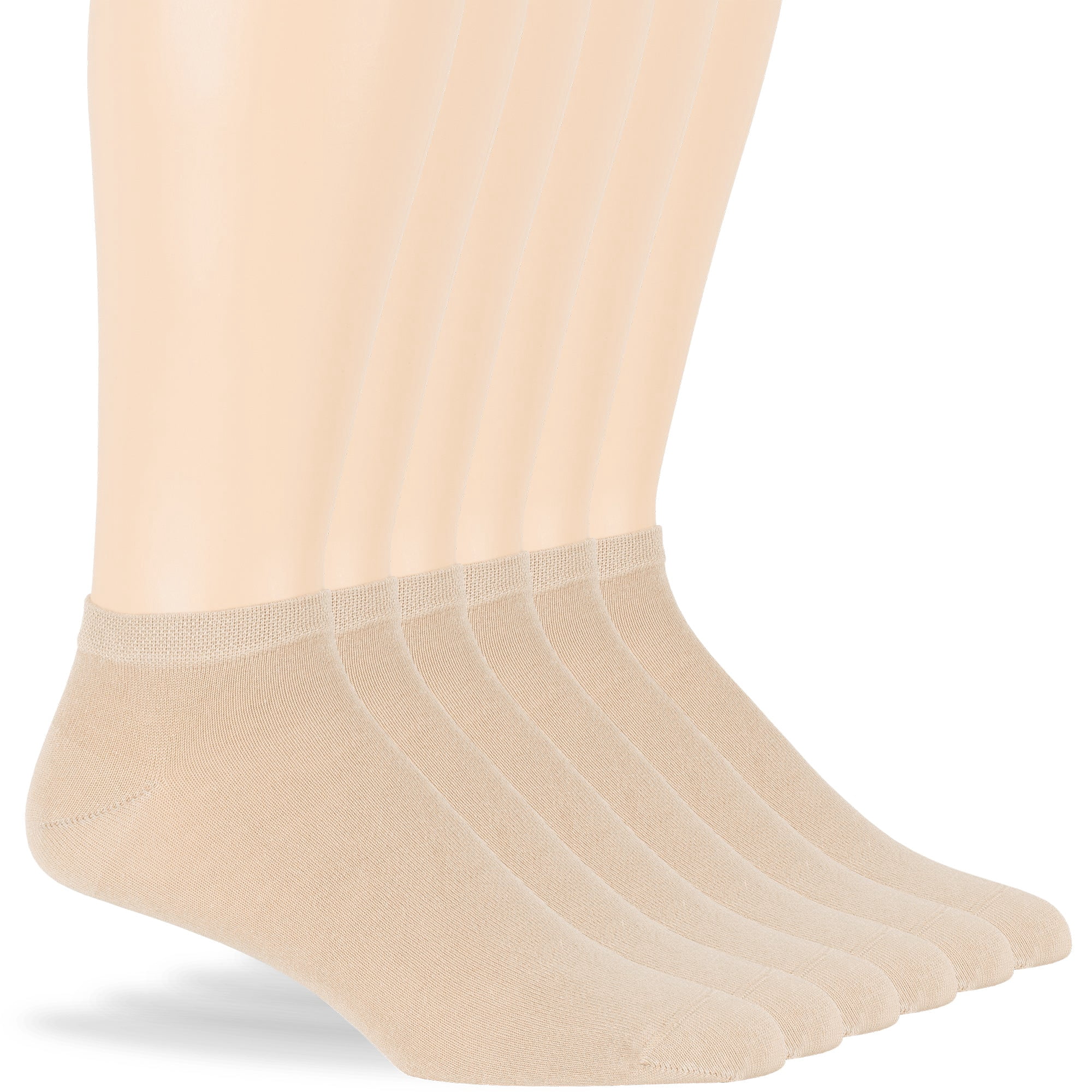 7BIGSTARS KINGDOM Men Bamboo Ankle Sock - 6 Pack - Thin Seamless Breathable Soft Solid Low Cut - Sock Size 10-13 Shoe 9-12 L Light Beige