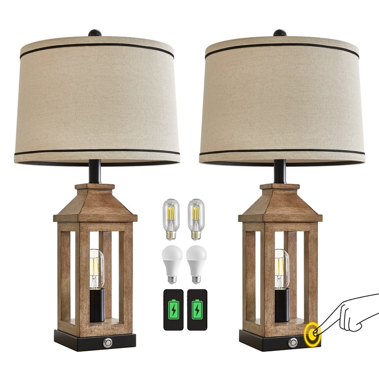 Oneach 23.75" Farmhouse Table Lamp Set of 2 with USB photo 2