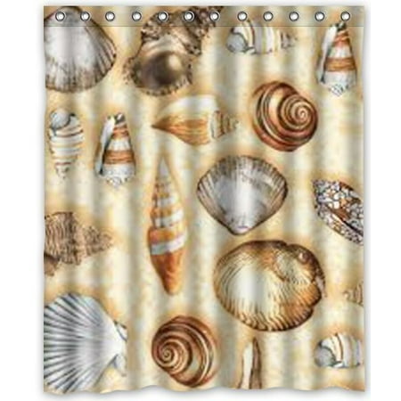 Hellodecor Seashell Shower Curtain Polyester Fabric Bathroom