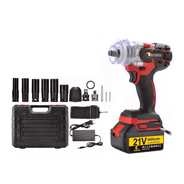 Pistola Impacto Llave Taladro Inalámbrica Sincarbono 650nm, Color Negro con Rojo