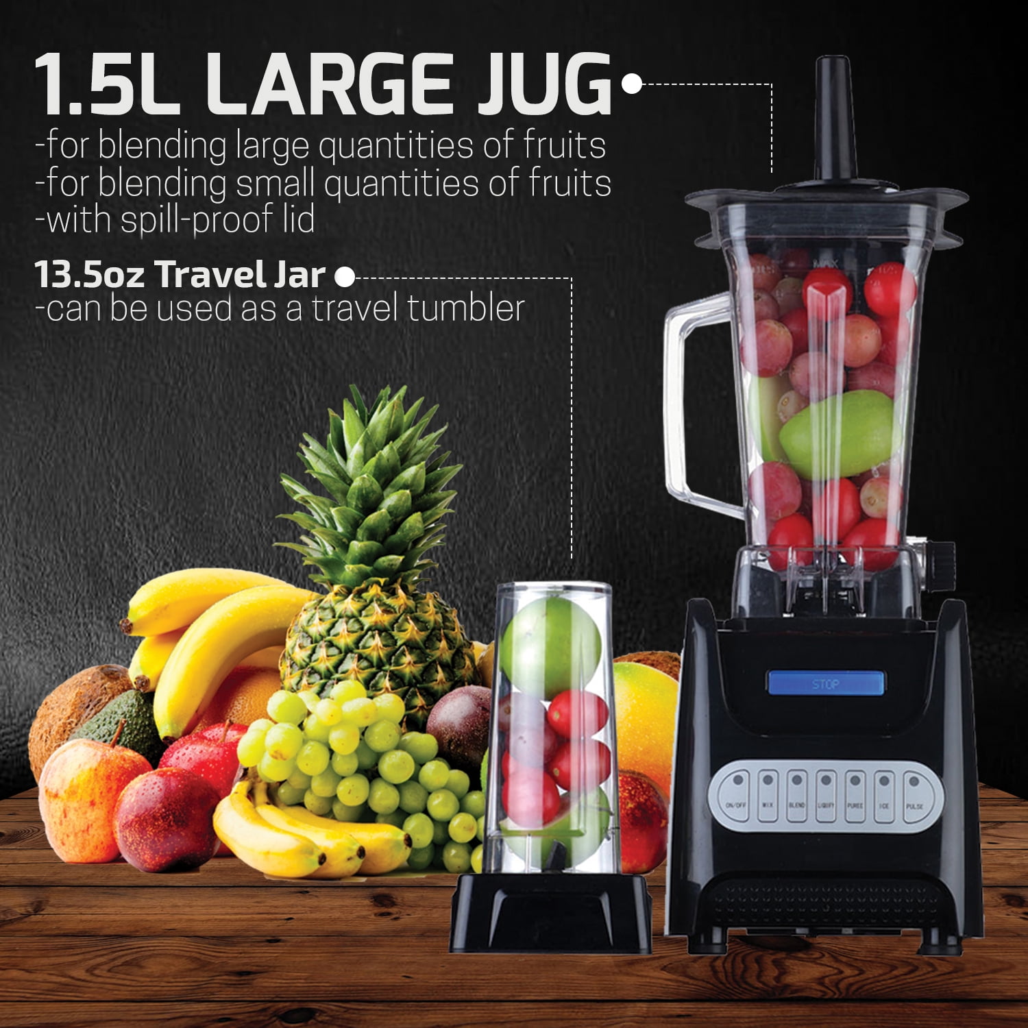 OVENTE Kitchen Countertop Blender with Dispenser Stainless Steel Blade & 1.5L BPA-Free Portable Easy Clean Jar, 1000 Watt Base Powered Electric Mixer for Smoothie Protein Shakes, Black BLH1000B