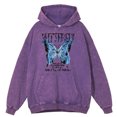 thumbnail image 5 of Sudadera con capucha para hombre, estilo retro, desgastado, con estampado de mariposas y relámpagos azules, con palabras creativas, de gran tamaño, cálida, 100 % algodón, a la moda, para otoño, 5 of 5