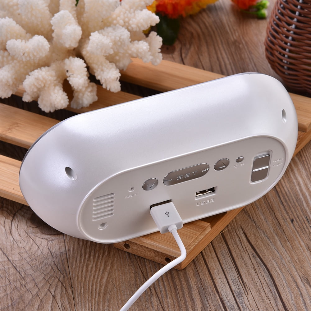USB Creative LED Digital Alarm Clock Night Light Thermometer Hygrometer Calendar Display White