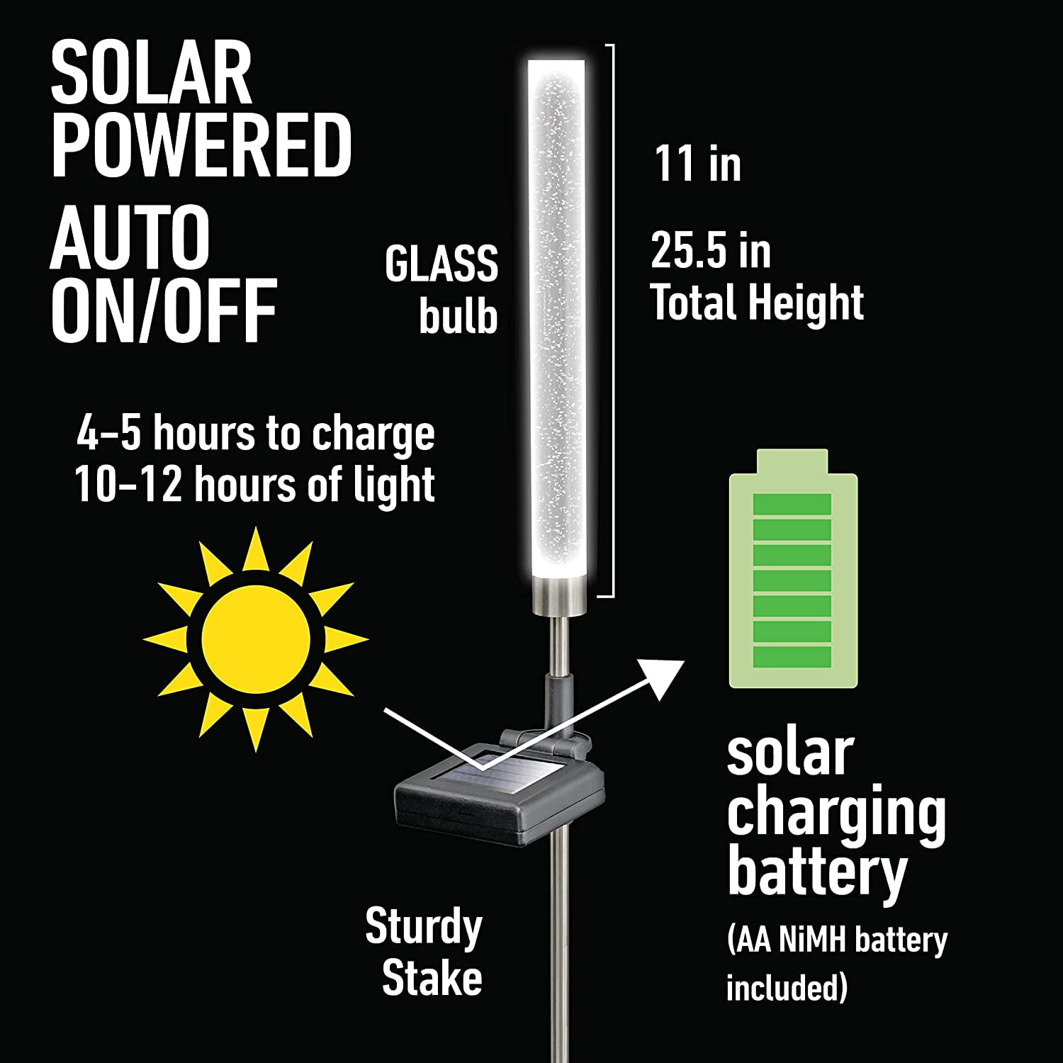 Bell+Howell Solar Outdoor Lights Solar Color Changing Lights Glimmer Stick 4 Pcs