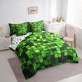 thumbnail image 3 of Manfei Square Checkered Kids Twin Bedding Sets 7-Piece, Cartoon Building Gamers Bedding Comforter Set, Black Green Block Patchwork Reversible Sheet Sets, Microfiber Bedroom Decor, 3 of 7