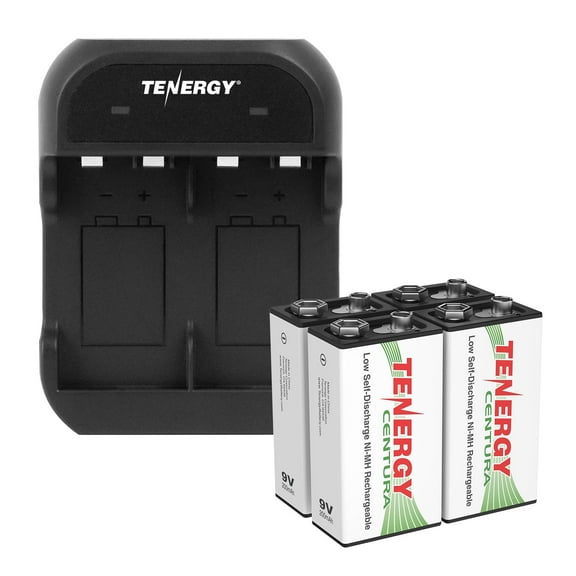 Tenergy TN141 9V Smart Charger and 4 Pack of Centura 9 Volt Rechargeable Batteries