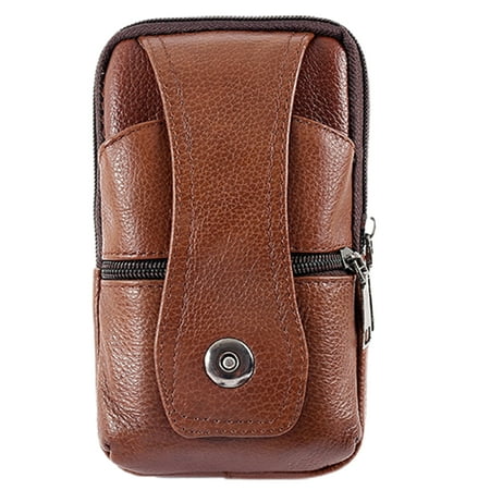 

1 Pc Cowhide Belt Bag Waterproof Vertical Style Business Bag with Hook (Brown)