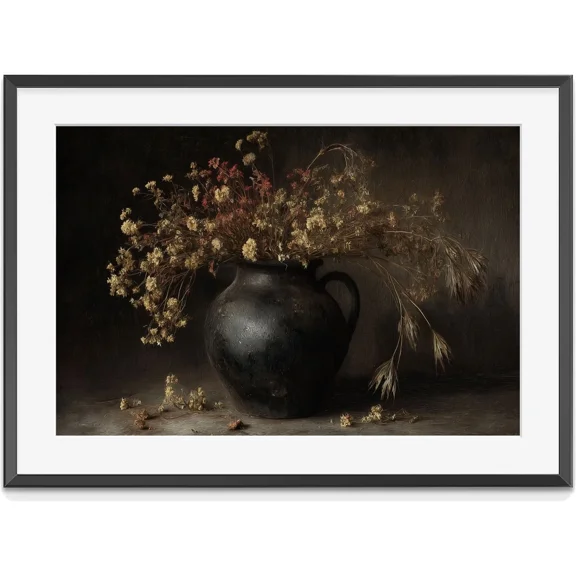Rustic Dark Floral Still Life Painting: Moody Autumn Cottage Decor, Matte Canvas Stretched, Posters for Room Bedroom Living Room Bathroom Wall Decor, Posters & Art Prints, Gift.