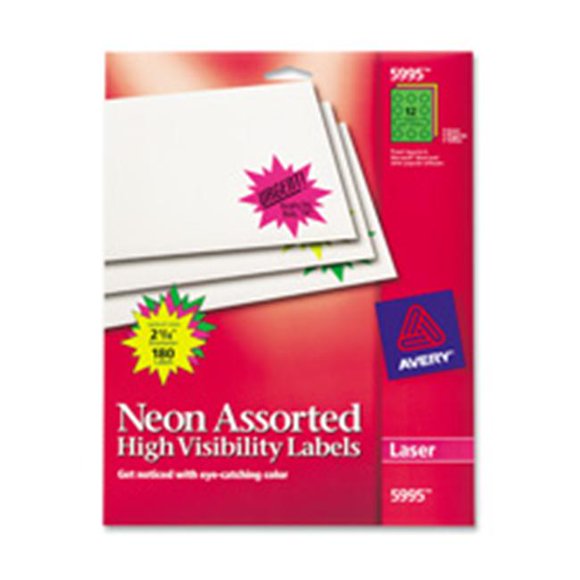 Avery Consumer Products Neon Laser Labels- Burst- 2-.25in. Diameter- Assorted- 180-PK