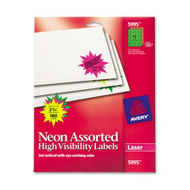 Avery Consumer Products Neon Laser Labels- Burst- 2-.25in. Diameter- Assorted- 180-PK
