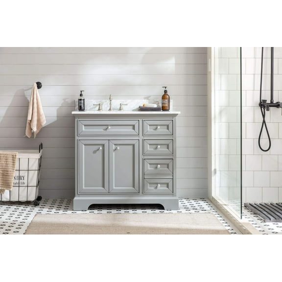 Ari Kitchen & Bath South Bay 37" Solid Wood Bathroom Vanity in Gray