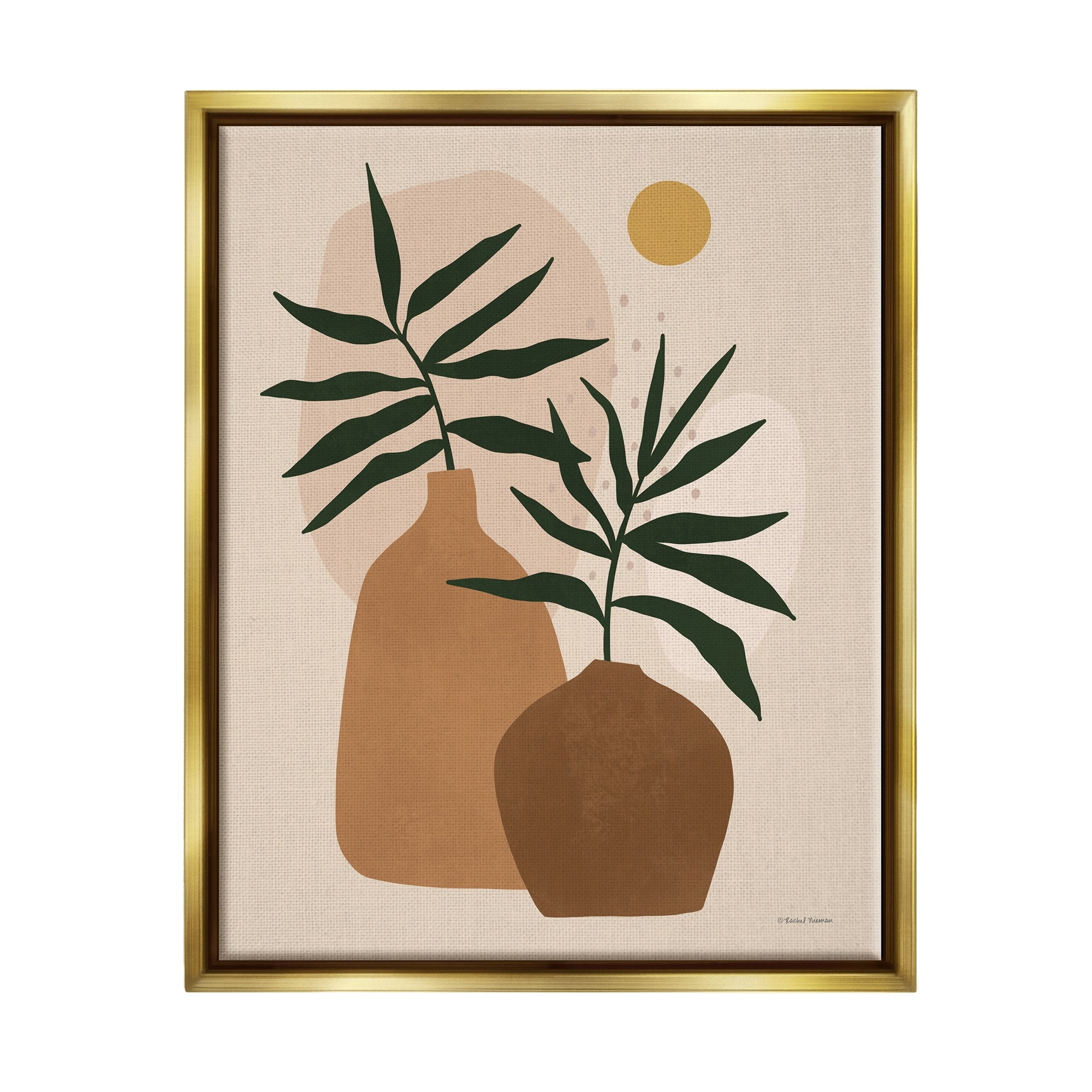 Stupell Industries Potted Plant Vases Cutout Abstract Botanical Shapes Graphic Art Metallic Gold Floating Framed Canvas Print Wall Art, Design by Rachel Nieman