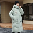 thumbnail image 4 of Winter Women Cotton Jacket Detachable Hood Neck Long Sleeves Pockets Knee Length Zipper Closure Padded Coat Solid Color Windproof Outwear Parka, 4 of 8
