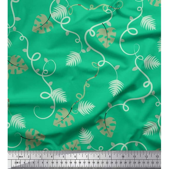 Soimoi Green Rayon Fabric Night Pine Leaves Printed Craft Fabric by the Yard 58 Inch Wide