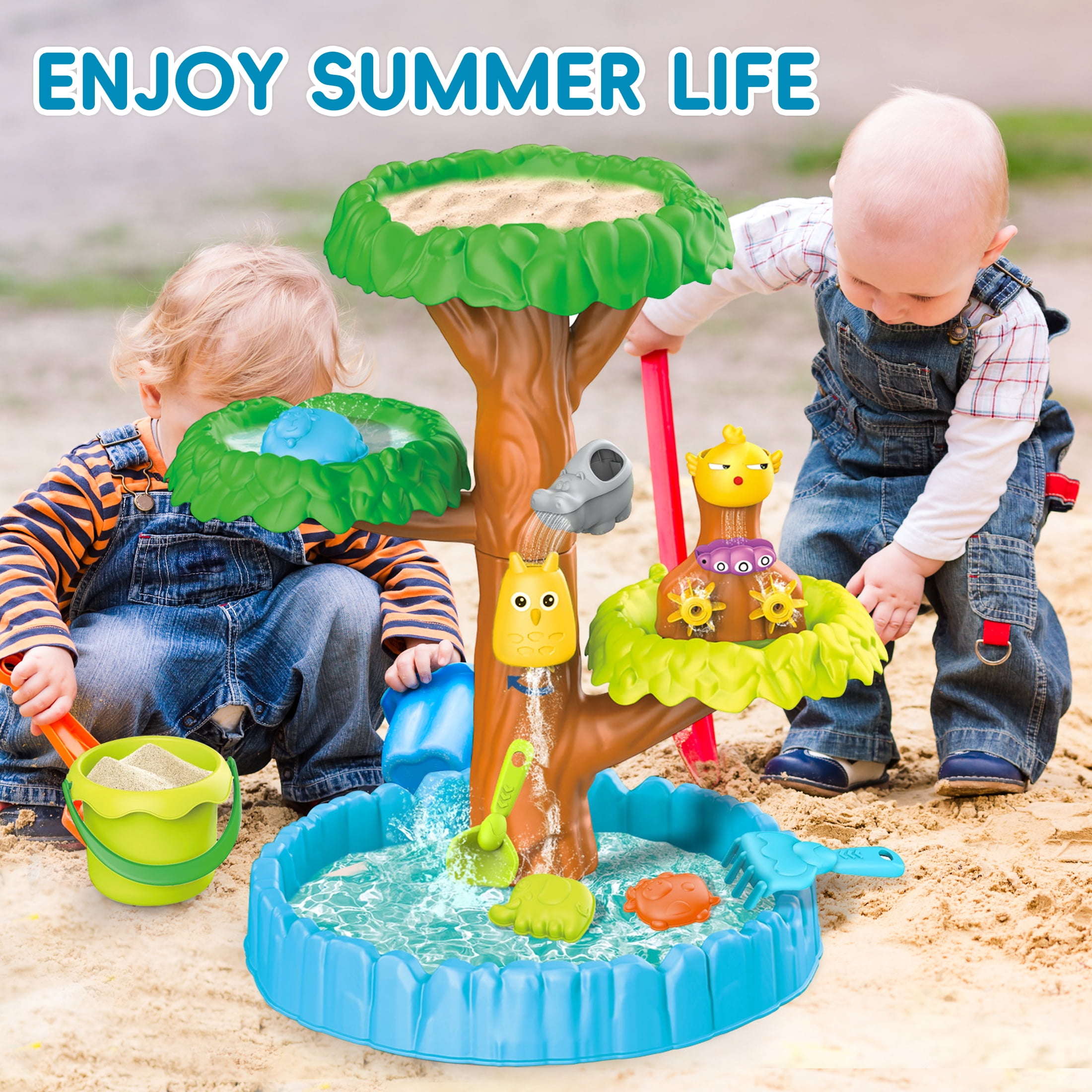 KOPPOP Sand and Water Table for Toddlers, Summer Sensory Play, Outdoor Beach Toys for Boys and Girls Ages 1-5
