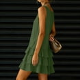 thumbnail image 7 of Women's Summer Dresses V Neck Sleeveless Linen Mini Dress with Tiered Ruffle Hem Going Out Party Outwear Dress Olive Green 2XL, 7 of 7
