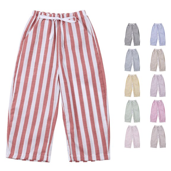 WAYUTE Pants for Boys Kids Baby Toddler Striped Printed Elasitc Waisted Loose Drawstring Breathable Proof Pants with Pockets Outdoor Casual,Red