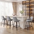 thumbnail image 4 of ONEVOG 25.6" Swivel Counter Stools Set of 3,Linen Upholstered Bar Stools with Full Back,Modern Counter Height Bar Stools with Black Metal Legs for Kitchen Island,Gray, 4 of 11