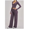 thumbnail image 2 of PISONIC Women 2 Pieces Workout Sets Long Sleeve V Neck Tops High Waist Flared Leggings Gym Sets, 2 of 5