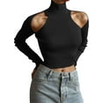 thumbnail image 2 of hirigin Women's Spring Autumn Slim Crop Tops Solid Color Long Sleeve Cold Shoulder T-shirt, 2 of 6