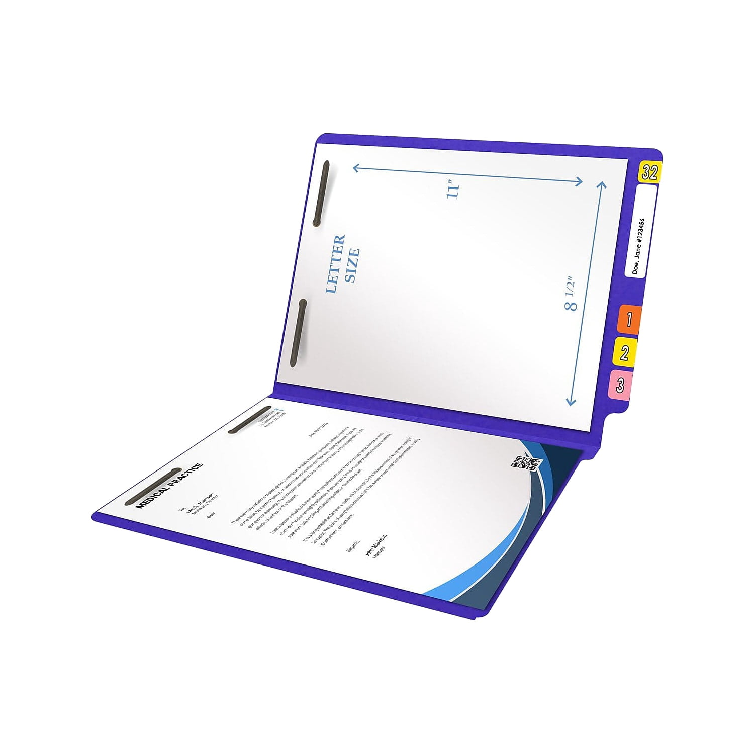 Medical Arts Press Heavy-Duty End Tab File Folder Straight Cut Letter-Size Purple 40/Box
