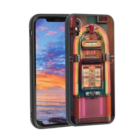 Nostalgic-diner-jukebox-tunes-0 Phone Case, Degined for iPhone X Case Men Women, Flexible Silicone Shockproof Case for iPhone X