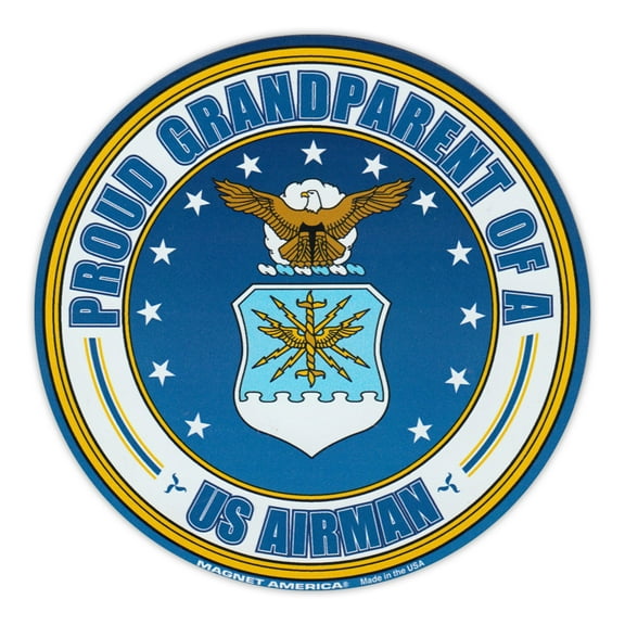 Round Magnet - Proud Grandparent of a US Airman - USAF United States Airforce - 5" Round