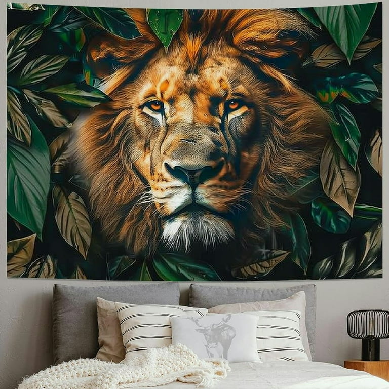 BCIIG Cool Lion Tapestry Wall Hanging Green Tropical Jungle Tapestries Aesthetic Animal Wall Tapestry for Bedroom Dorm Living Room Painting Walmart