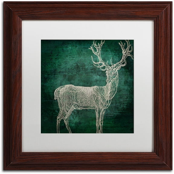 Trademark Fine Art "Emerald Deer" Canvas Art by Color Bakery White Matte, Wood Frame