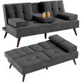 thumbnail image 2 of 60" Small Loveseat, 3 in 1 Cute Convertible Sofa Bed, Modern Futon Recliner Sleeper w/2 Cup Holder, Upholstered Folding Couch My Lux Decor Round, 2 of 11