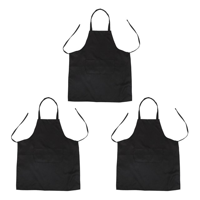 3 delantales de cocina unisex con 2 bolsillos, color negro, talla única mediana