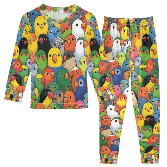 FORMRS Long Sleeve Top and Pants Pajama Set for Niños 2-Piece Sleepwear, Sizes 18M-8Y, Colorful Birds Pattern