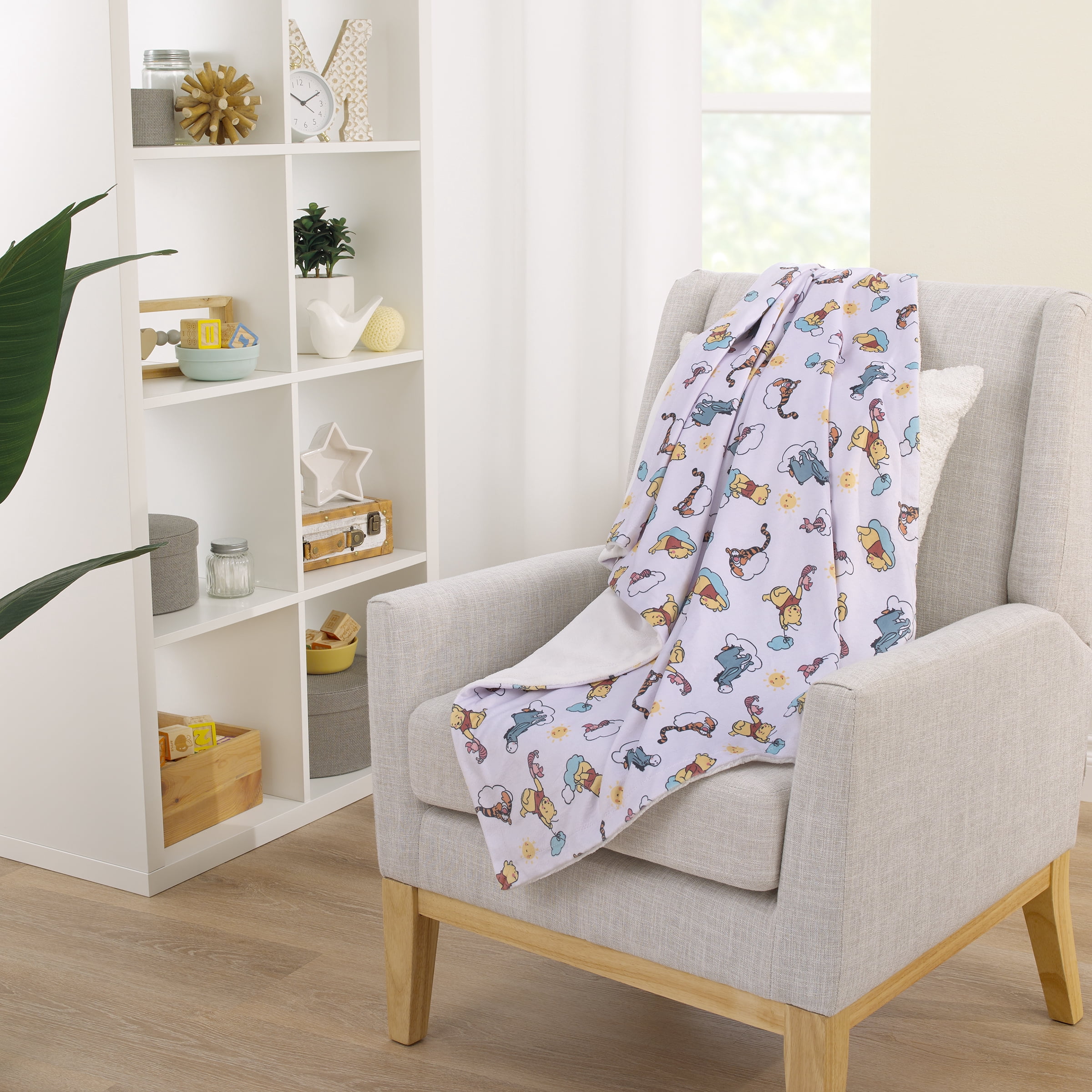 Disney Winnie the Pooh so Loved Deluxe Reversible Baby Blanket, Yellow, Aqua, Boy and Girl Infants