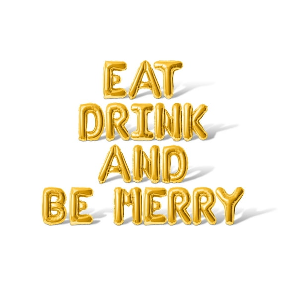 Letter Balloons - EAT DRINK AND BE MERRY 16" Inch Alphabet Letters Foil Mylar Balloon Christmas Party Banner (Gold)