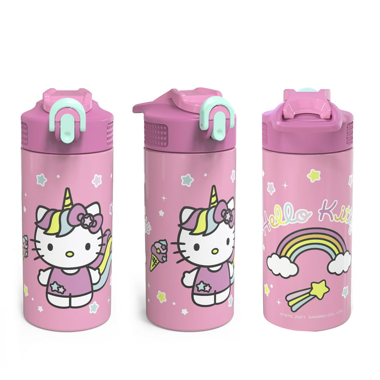 Zak Designs Antimicrobial 14-oz. Stainless Steel Vacuum Insulated Kids Riverside Bottle, 2-Piece Set (Hello Kitty)