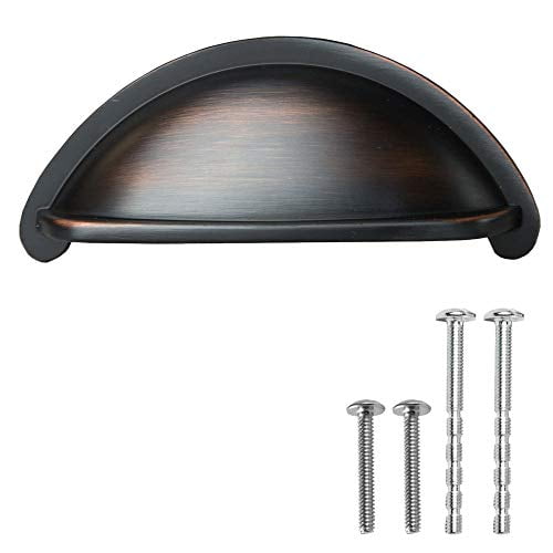 Ilyapa Oil Rubbed Bronze Kitchen Cabinet Pulls - 3 inch Hole Center Bin Cup Drawer Handles - 10 Pack of Kitchen Cabinet Hardware