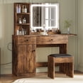 thumbnail image 2 of AKDSteel Vanity Desk With Mirror & Light, Makeup Vanity Table With Charging Station, Large Storage Cabinet, 2 Drawers, 3 Open Shelves, And Adjustable 3 Lighting Modes For Bedroom Dressing, 2 of 5