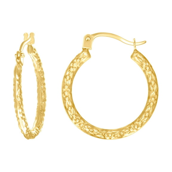 14k Yellow Gold Womens Patterned Fashion Hoop Earrings 19.7x17.6mm Wide Hoop Earring for Women