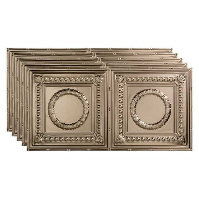 FASÄDE Rosette Decorative Vinyl 2ft x 4ft Glue Up Ceiling Panel in Brushed Nickel (5 Pack)
