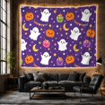 thumbnail image 6 of Smiling Ghosts and Candy Buckets on Purple Background, Playful Illustration for Kids, Whimsical Wall Art Decor, Halloween Gift Tapestry Wall Hanging for Bedroom and Playroom, 6 of 7