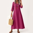 thumbnail image 2 of Robe Tailleur pour Femme Robe pour Femmes Longue Robe Bohème de Plage Élégante Robe Maxi Robe à Col en V Robe à Manches 3/4 Rose Vif G, 2 of 5