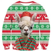RAISEVERN Ugly Christmas Sweater .. for Men Women Funny .. Xmas Alpaca Scarf Sweatshirt .. Holiday Festive Long Sleeve .. Winter Llama Pullover Snowflake .. Top