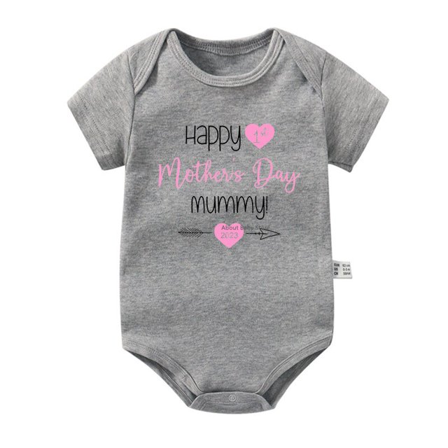 New Happy 1st Mother's Day Mommy 2023 Newborn Baby Boys Girls Rompers Summer Infant Short Sleeve Bodysuits Mothers Day Gifts12-18M Gao Jinjia LED