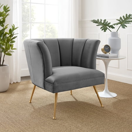 Modway Veronica Channel Tufted Performance Velvet Armchair in Gray