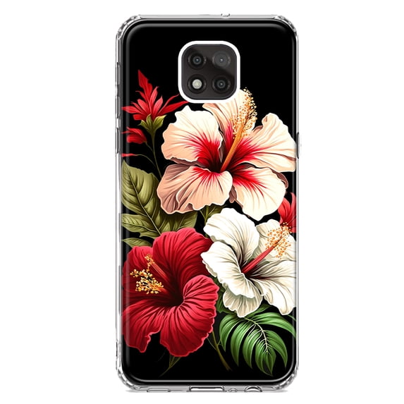 MUNDAZE Motorola Moto G Power 2021 Pink Red Hibiscus Wild Flowers Floral Shockproof Clear Hybrid Protective Phone Case Cover