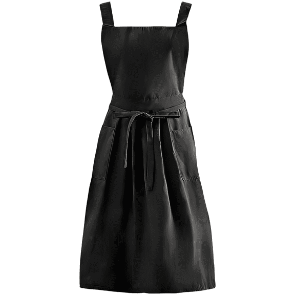 Women's Black Pinafore Apron Dress, Waterproof Work Apron with Pockets, Adjustable Waist Ties for Home, Kitchen, Florist, and Beauty Salon