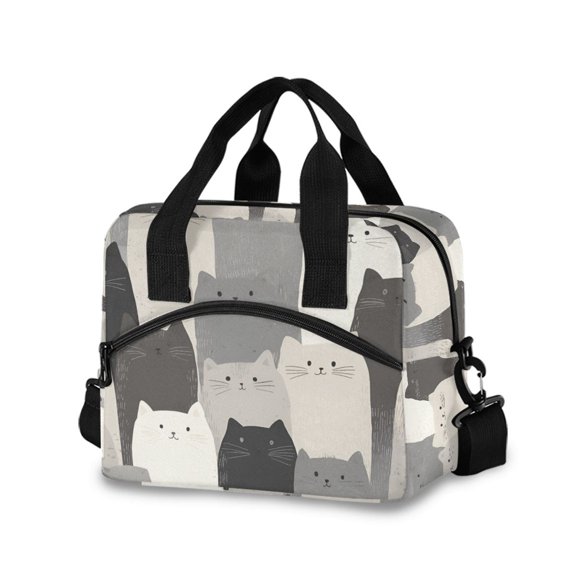 FORMRS Reusable Lunch Bag for Work School Leakproof Insulated Cooler with Adjustable Shoulder Strap, Gray Cute Cats